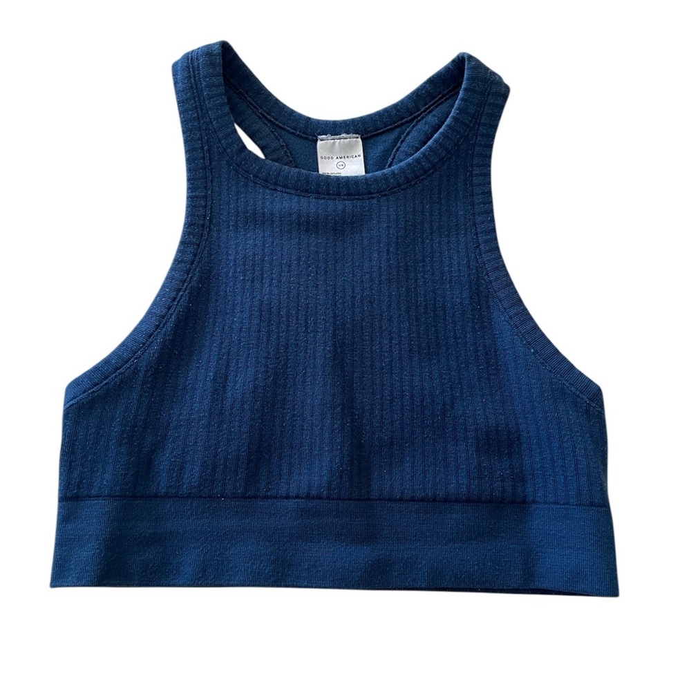 Good American Dark Blue Ribbed Women’s  Sports Bra Size 1/2 Workout Cropped